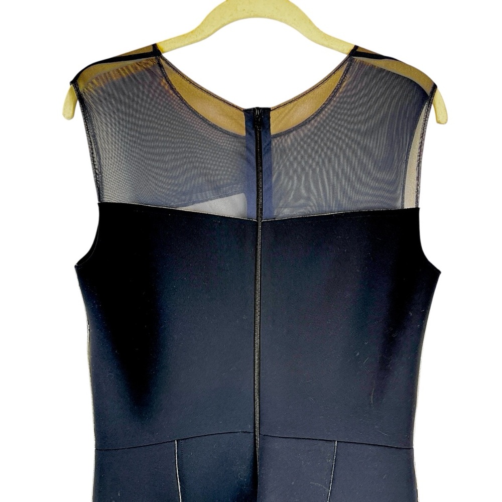 Sandro Paris Rhode Dress Asymmetrical Mesh Illusion Neckline Hemline Navy Sz 6/8 - Picture 6 of 13